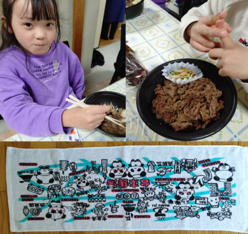 写真：食堂情景＋タオル